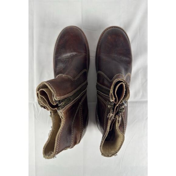 BED|STU Eiffel Women's Boots 10 Brown Distressed Leather Ankle Zip Red Soles - Picture 9 of 15